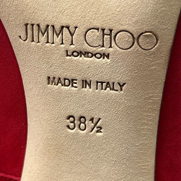 JIMMY CHOO Maurice 100mm Laser Cut Suede Ankle Boots EU 38.5 US 8.5 Red Stiletto - Picture 11 of 13